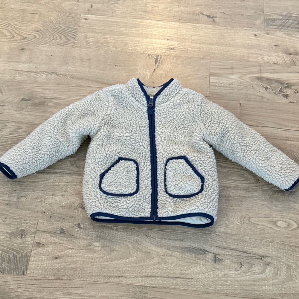 5/$25: Carter's Cozy Sherpa Jacket - Cream with Navy Trim